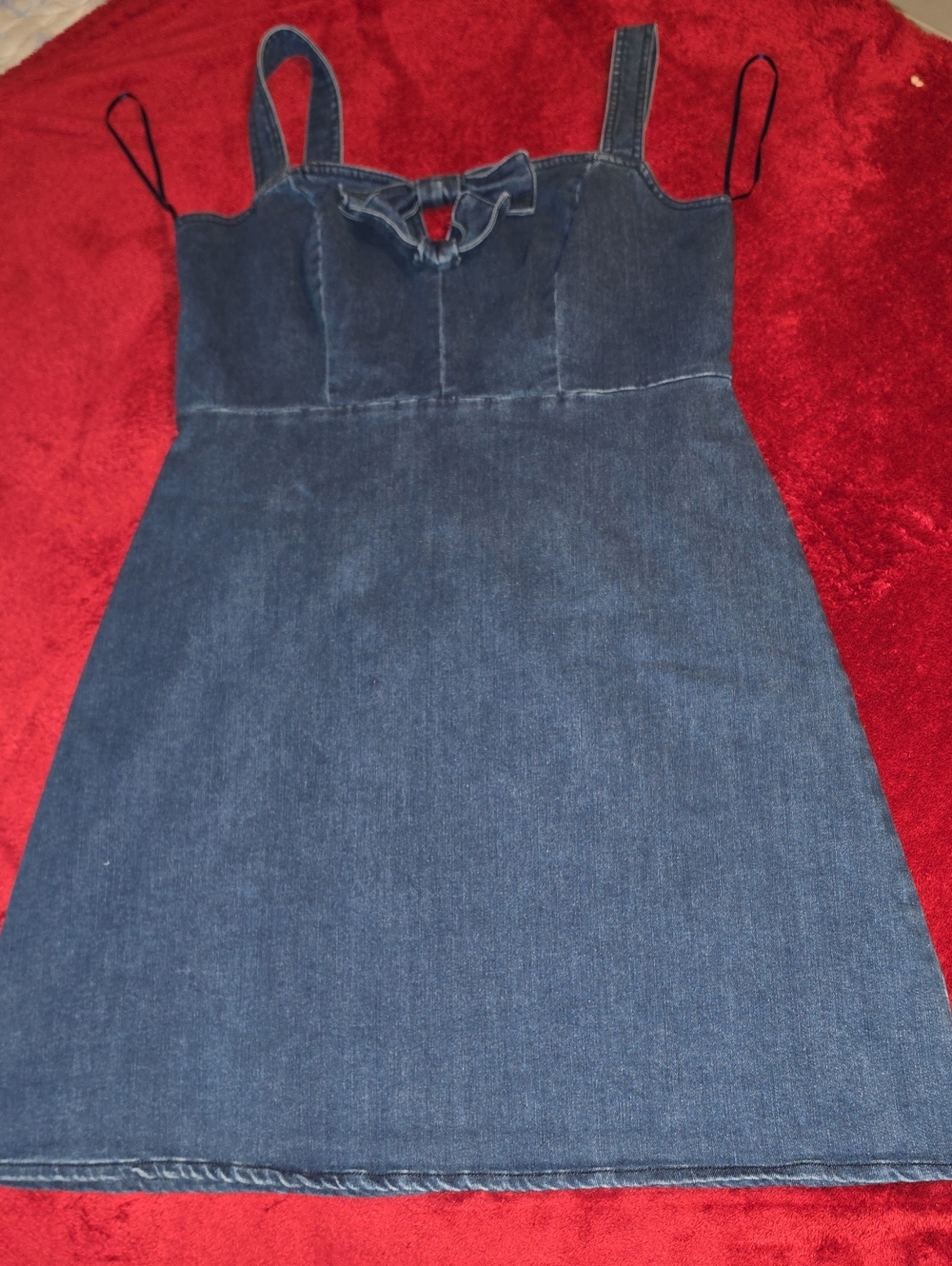 Midnight Doll Dark Blue Denim Dress with Front Bow Size Medium